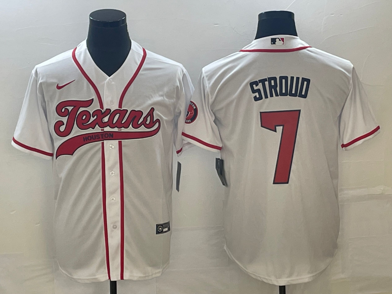 Men's Houston Texans #7 C.J. Stroud White With Patch Cool Base Stitched Baseball Jersey Men's Houston Texans #7 C.J. Stroud White With Patch Cool Base Stitched Baseball Jersey
